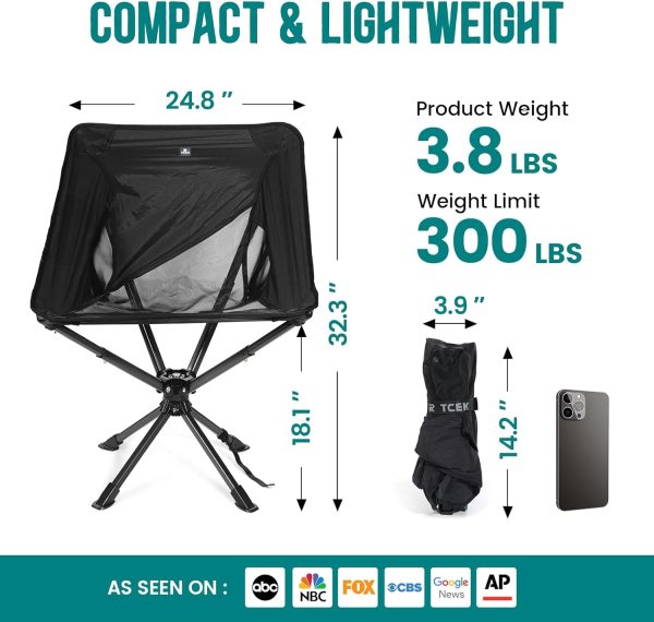 2024 Swivel Portable Chair - Small Compact Collapsible Folding Chairs for Adults, Setup in 8 Seconds, Lightweight Outdoor Backpack Chair for Camping, Travel, Hiking, Beach, Support 300 LBS - Image 2