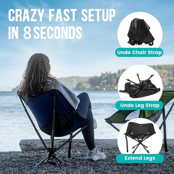 2024 Swivel Portable Chair - Small Compact Collapsible Folding Chairs for Adults, Setup in 8 Seconds, Lightweight Outdoor Backpack Chair for Camping, Travel, Hiking, Beach, Support 300 LBS - Image 4