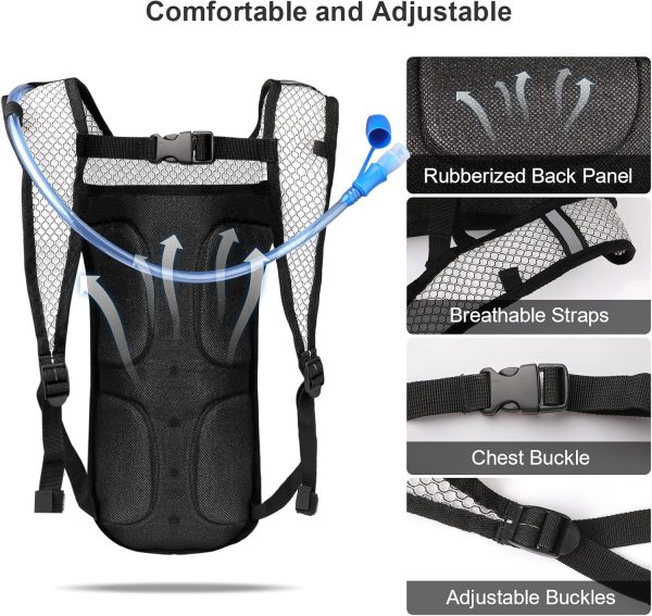 2Pack Hydration Backpack Pack with 2L Hydration Bladder - Lightweight Water Backpack Keeps Water Cool up to 4 Hours with Big Storage for Kids Women Men Hiking Cycling Camping Music Festival - Image 3