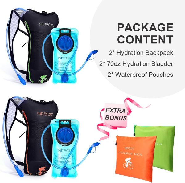 2Pack Hydration Backpack Pack with 2L Hydration Bladder - Lightweight Water Backpack Keeps Water Cool up to 4 Hours with Big Storage for Kids Women Men Hiking Cycling Camping Music Festival - Image 6