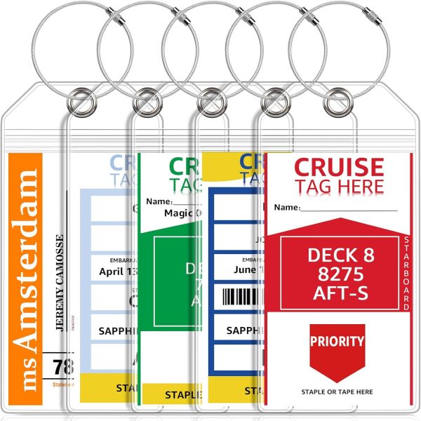 5 Pack Cruise Luggage Tag Holders for Carnival, NCL, Princess, MSC Cruise Ships, Clear Cruise Tags Holders with Zip Seal by FUNMCAN, Wide Waterproof Cruise Essentials Cruise Accessories Must Haves