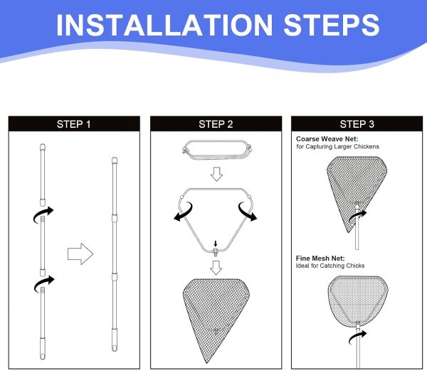 Chicken Catching Net 2 Pcs, Chicken Net for Chicken Supplies, Stainless Steel Poultry Catcher for Catching Small Chicken, Goose, Ducks, Fish, Birds(2 Nets, 1 Pole Included - Image 6