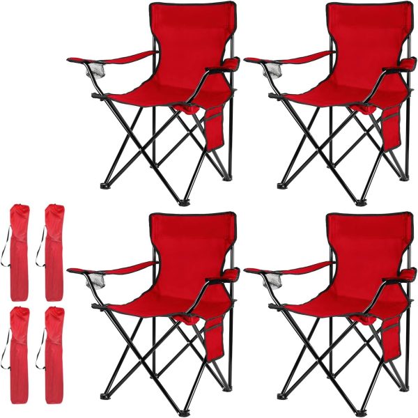 Damei century Portable Camping Chairs Enjoy The Outdoors with a Versatile Folding Chair, Sports Chair, Outdoor Chair & Lawn Chair, Red 4-Pack