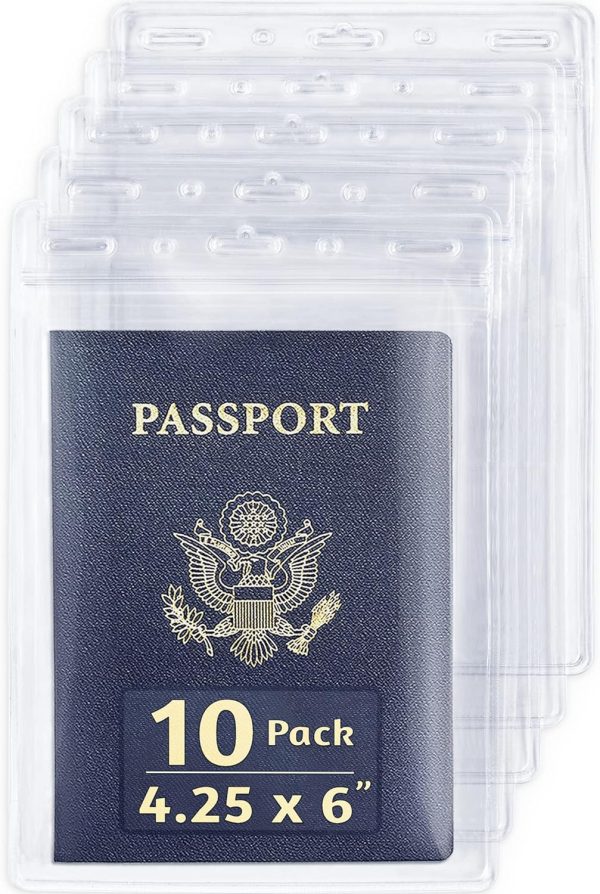 EcoEarth 4x6 Inch Passport & Card Holders with Soft Edge (Clear, 10 PK) - Extra Large (XXL) Vertical ID Holder - Resealable and Waterproof Identification Name Card Holder