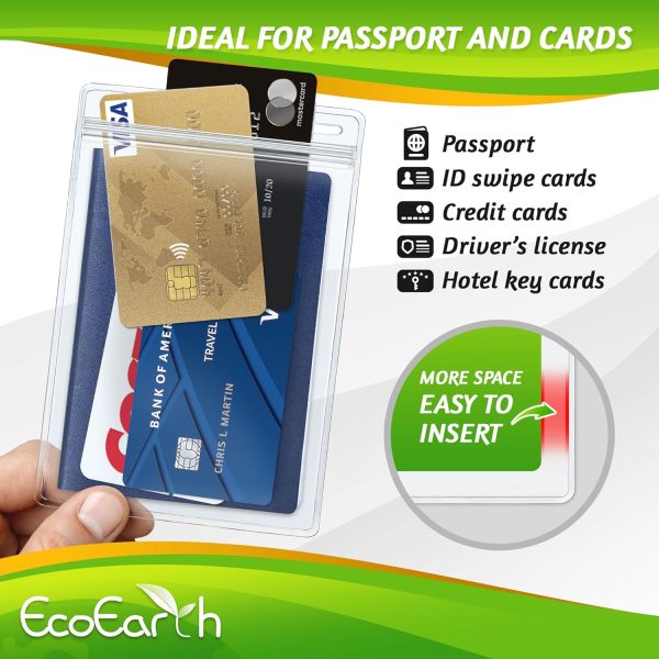 EcoEarth 4x6 Inch Passport & Card Holders with Soft Edge (Clear, 10 PK) - Extra Large (XXL) Vertical ID Holder - Resealable and Waterproof Identification Name Card Holder - Image 5