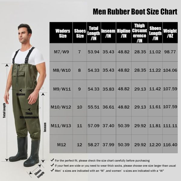 Fishing Chest Waders for Men Nylon PVC Waterproof Fishing Stocking Foot Waders with Boots Hanger and Pockets Green Color - Image 2