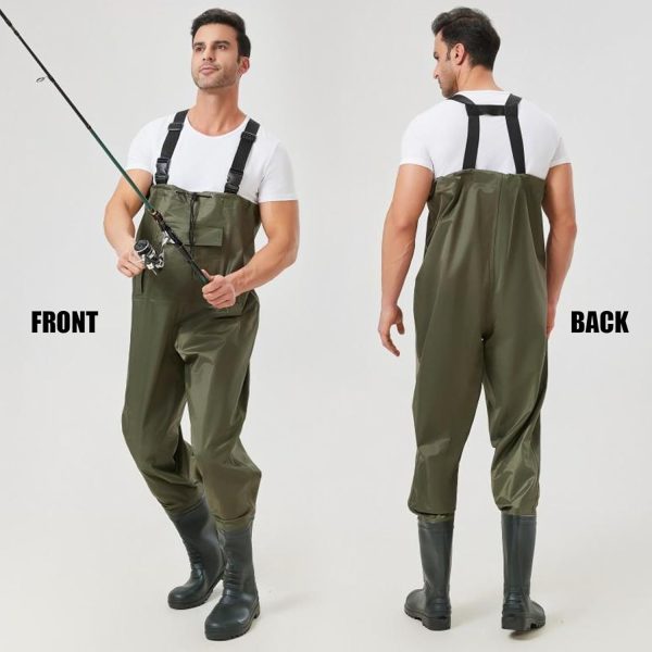 Fishing Chest Waders for Men Nylon PVC Waterproof Fishing Stocking Foot Waders with Boots Hanger and Pockets Green Color - Image 7