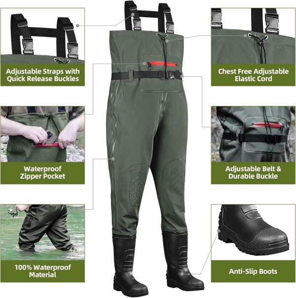 Fishing Waders for Men with Boots, Chest Waders, PVC Waterproof Waders for Hunting - Image 3