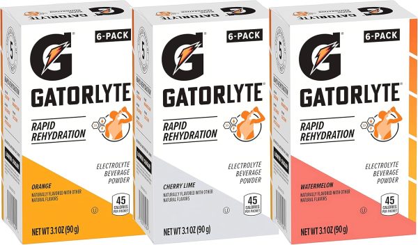 Gatorlyte Rapid Rehydration Electrolyte Beverage, Variety Pack, Lower Sugar, Specialized Blend of 5 Electrolytes, No Artificial Sweeteners or Flavors, 18 pack, 1 pack mixes with 16.9oz (500ml) water