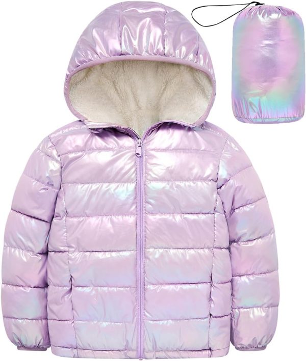 Lovekider 4-12 Years Girls Metallic Shine Hooded Puffer Jacket Packable Warmth Padded Winter Coat