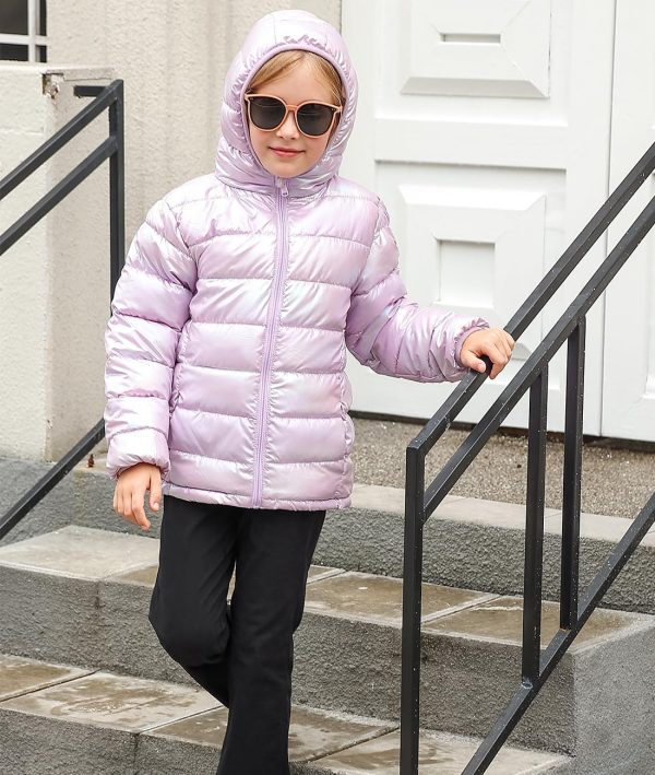 Lovekider 4-12 Years Girls Metallic Shine Hooded Puffer Jacket Packable Warmth Padded Winter Coat - Image 4