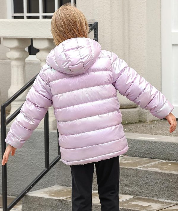 Lovekider 4-12 Years Girls Metallic Shine Hooded Puffer Jacket Packable Warmth Padded Winter Coat - Image 5