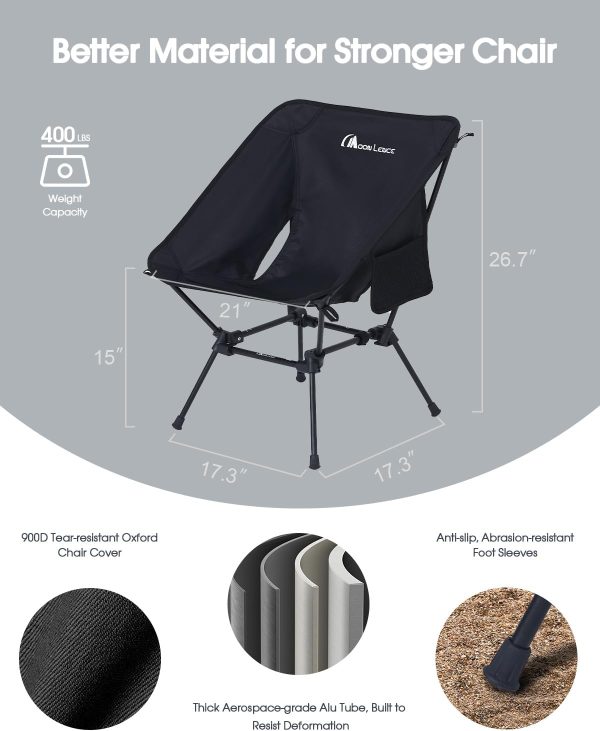 MOON LENCE Portable Folding Camping Chairs, Backpacking Chair, Ultralight Compact, 350 lbs Capacity, for Outdoor Camp, Travel, Beach, Picnic, Festival, Hiking, Black - Image 5