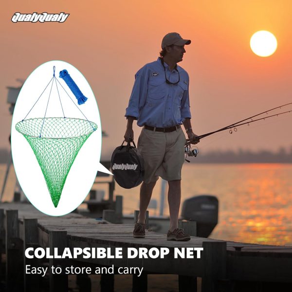 QualyQualy Bridge and Pier Fishing Net, Foldable Drop Net for Pier Fishing with Rope, Landing Net Soft Steel Hoop and Nylon Mesh Net - Image 7