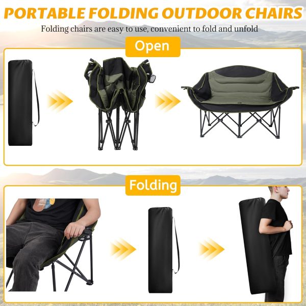 UBALANCE Double Camping Chair for Adults - Heavy Duty 650LBS Portable Camping Chairs Oversized Camping Loveseat, Folding Camping Chair for Garden Lawn Sport Picnic Beach Fishing (Green) - Image 3