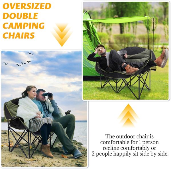 UBALANCE Double Camping Chair for Adults - Heavy Duty 650LBS Portable Camping Chairs Oversized Camping Loveseat, Folding Camping Chair for Garden Lawn Sport Picnic Beach Fishing (Green) - Image 4