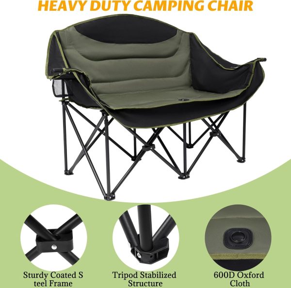 UBALANCE Double Camping Chair for Adults - Heavy Duty 650LBS Portable Camping Chairs Oversized Camping Loveseat, Folding Camping Chair for Garden Lawn Sport Picnic Beach Fishing (Green) - Image 5